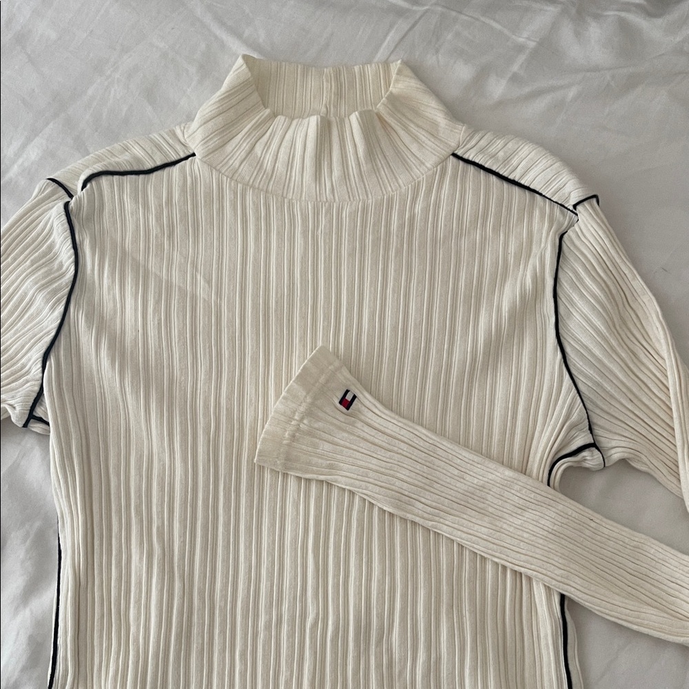 Tommy Hilfiger Cream Ribbed Knit Sleeve